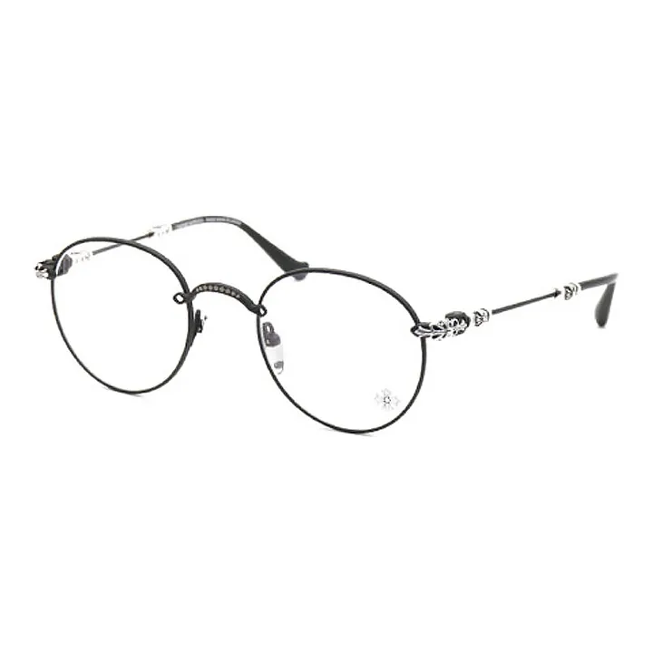 Chrome Hearts Plate And Metal Round Eyeglass Frames Unisex Matte Black