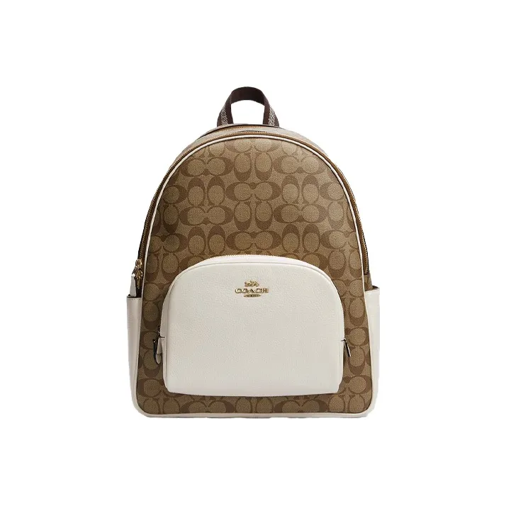 coach marrone Leather Patchwork With PVC Backpack Large Size Women's White & Brown Monogram