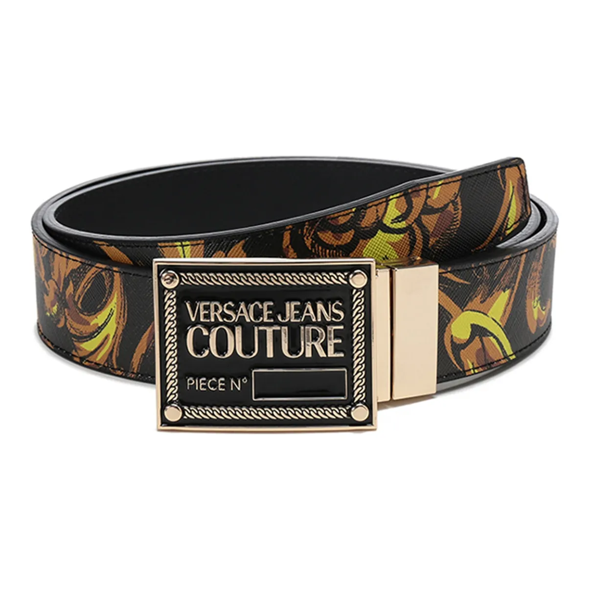 VERSACE JEANS COUTURE Leather Belts Men's Black Print