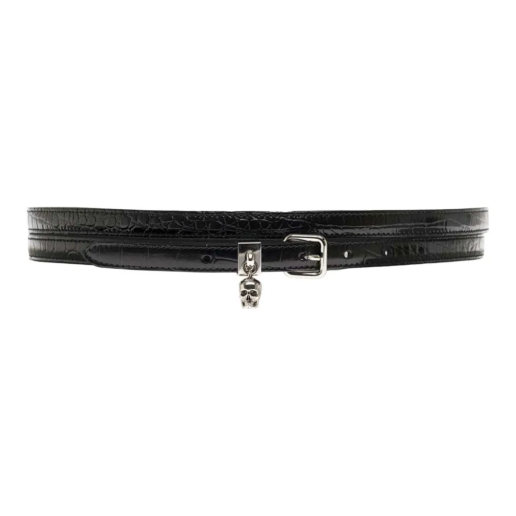 Alexander McQueen Skull Croc Embossed Double Belt Silver tone