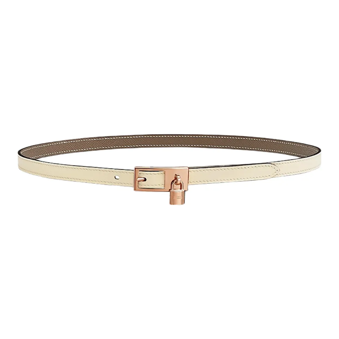 HERMES Lucky Leather Belts Women's Gray White