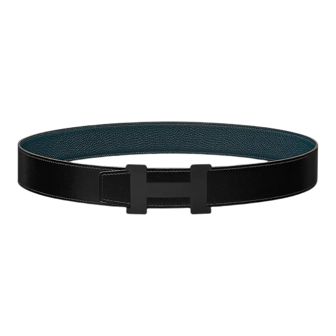 HERMES Togo Calfskin Double Sided Belt Leather Belts Unisex Black/Blue Width  3.8cm