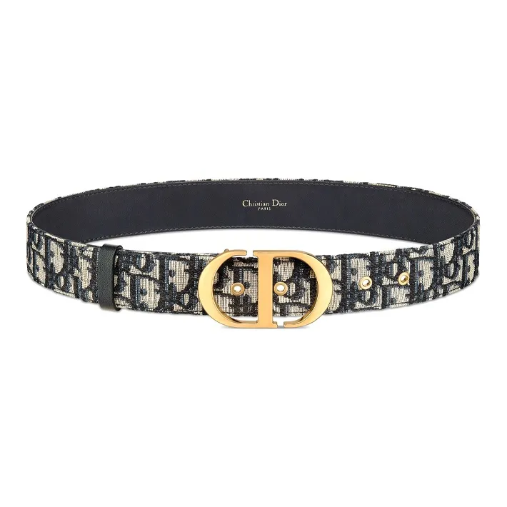 DIOR 30 Montaigne Cow Leather Belts Women's Blue Width  3.5cm