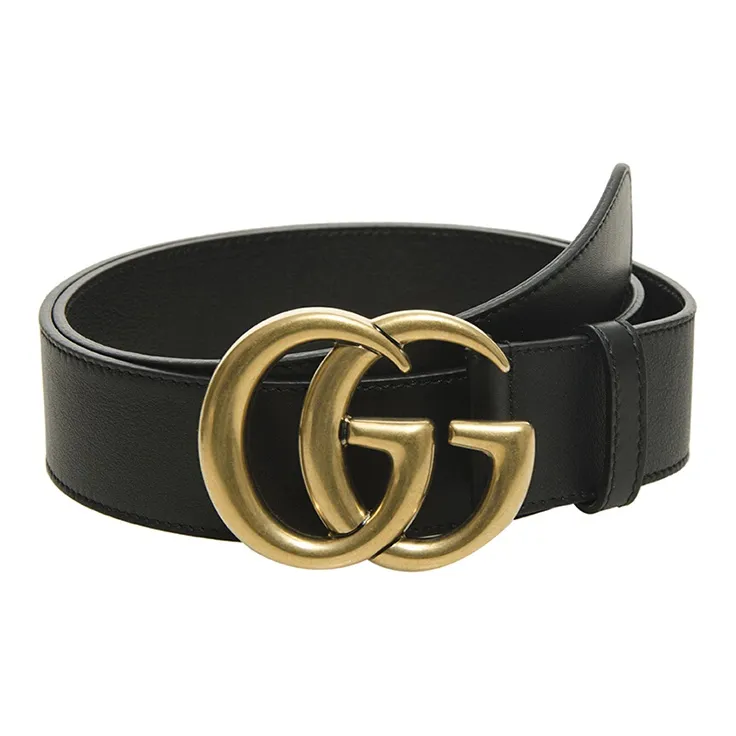 Gucci Double G Wide Leather Belt Antique Brass Buckle 1.5 Width Black Male
