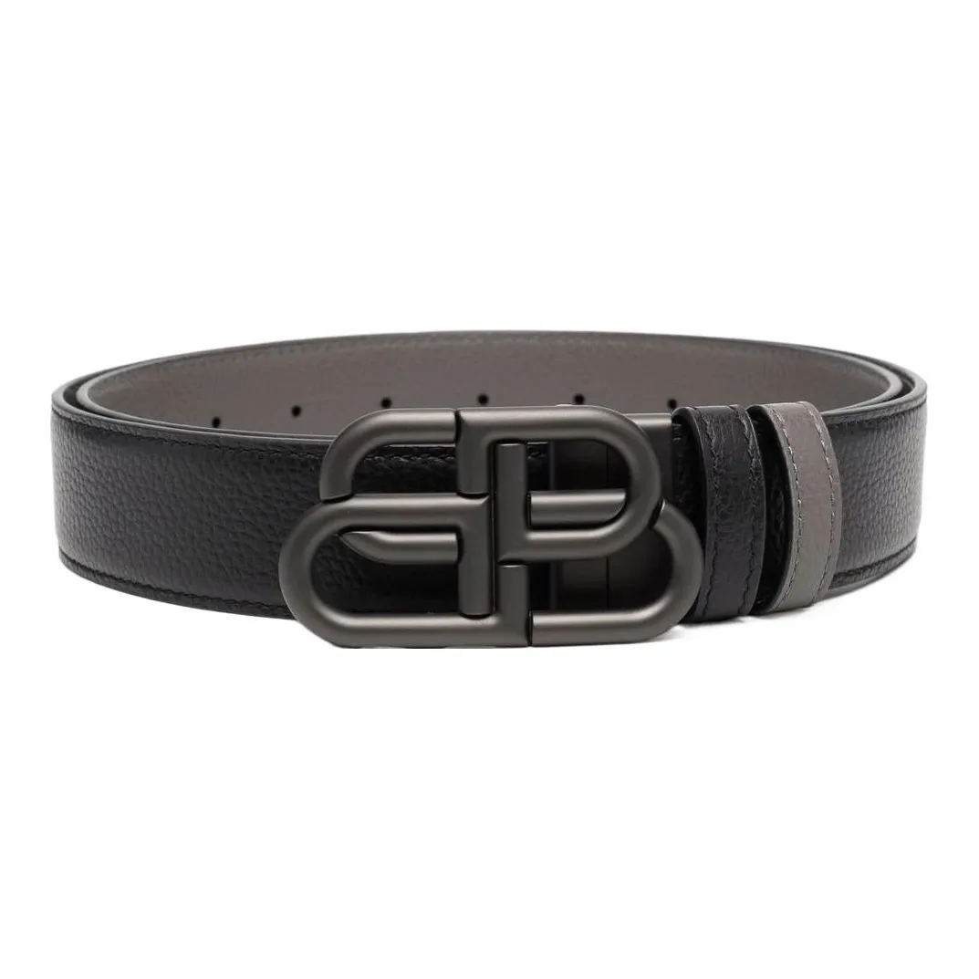 Balenciaga BB Double Sided Calfskin Smooth Buckle Belt Leather Belts Unisex Width  3.5cm