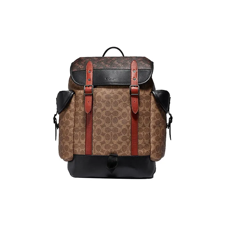 COACH Hitch Canvas With Leather Travel Bag Backpack Tubas Men's Brown Multicolor