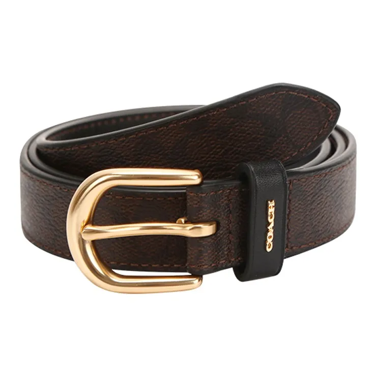 COACH Leather Pin Buckle Monogram Belt Leather Belts Women's Dark Brown Width  2.5CM