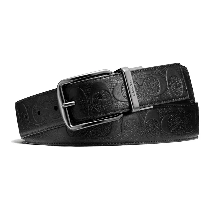 COACH Wide Signature Reversible Leather Belt Black