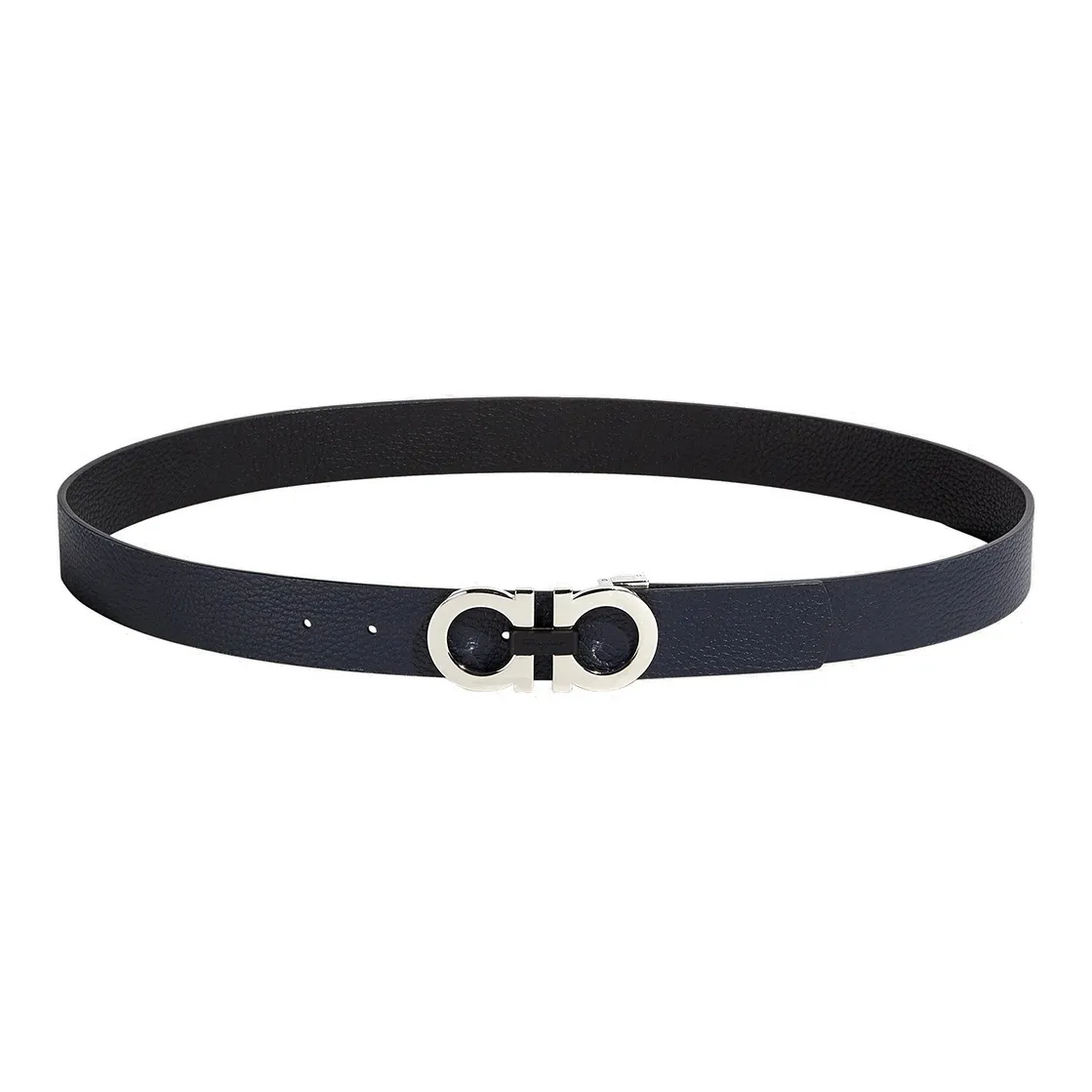 FERRAGAMO GANCINI Телячья кожа Кожаные ремни Мужской Черный Океанский синий Ширина 3,5 см