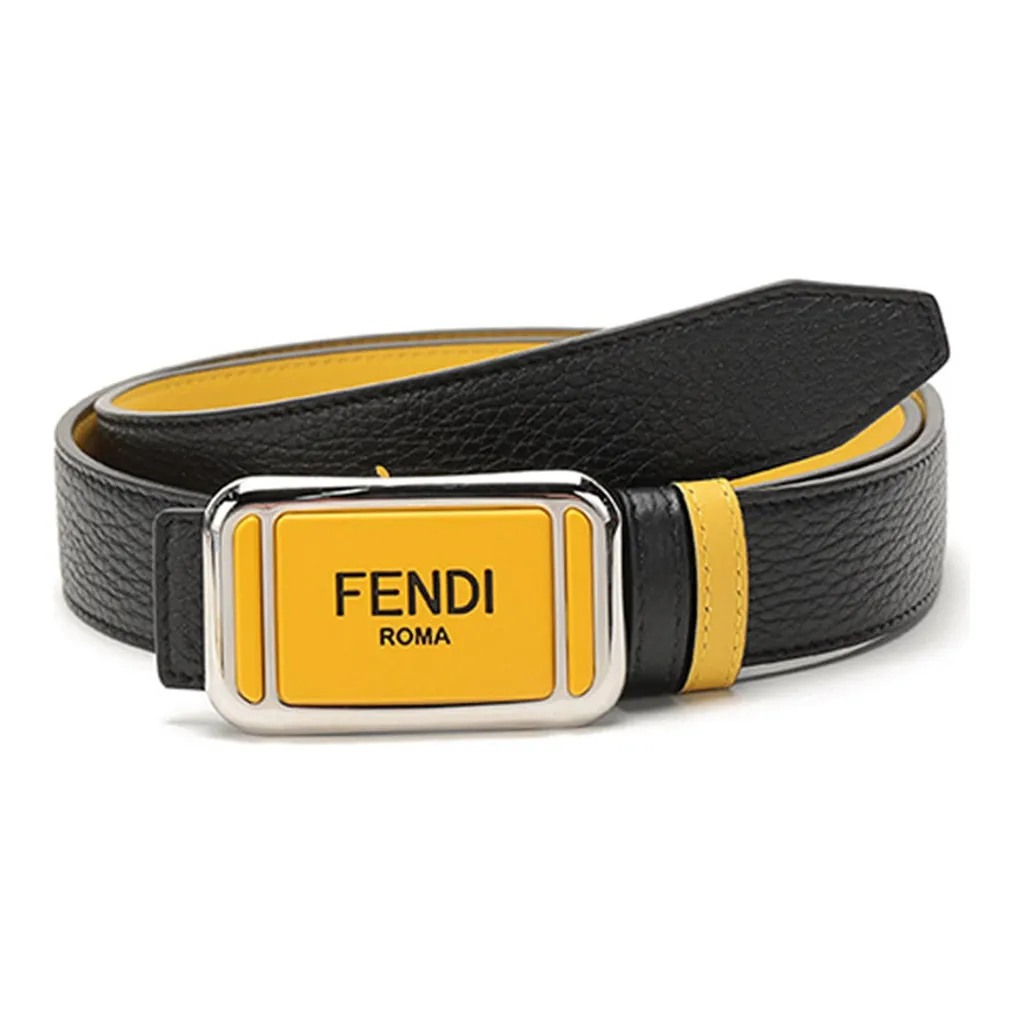 FENDI Leather Belts Men's Black Yellow