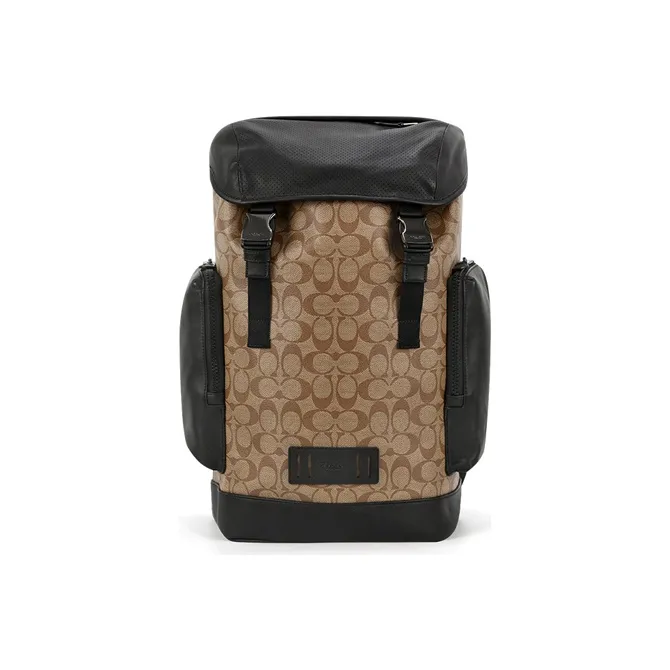 COACH Ranger Canvas With Leather Backpack Men's Black & Khaki Monogram