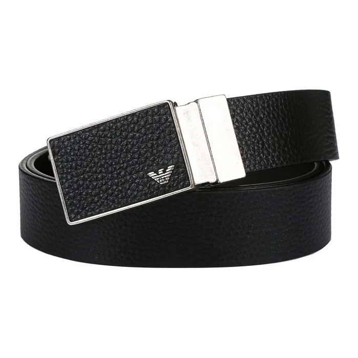 EMPORIO ARMANI Dual Head Double Sided Smooth Buckle Leather Belts Men's Black/Dark Brown Width  3.5 Cm