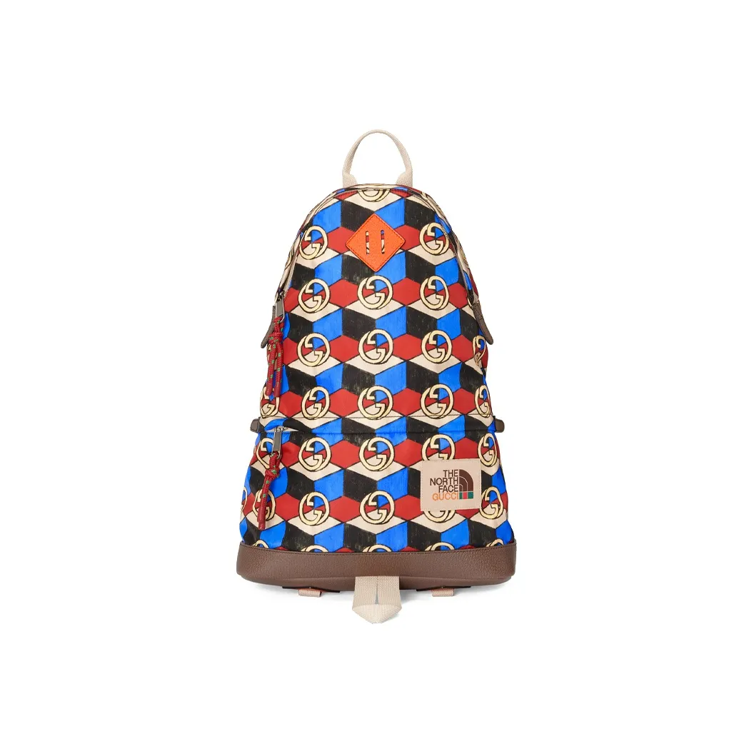 GUCCI The North Face Collaboration Recycled Nylon With Leather Backpack Medium Size Unisex Multicolor