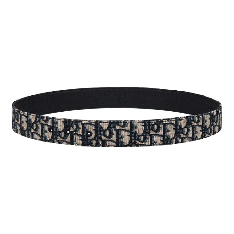 DIOR Print Granules Leather Belts Unisex Black Width 3.5cm