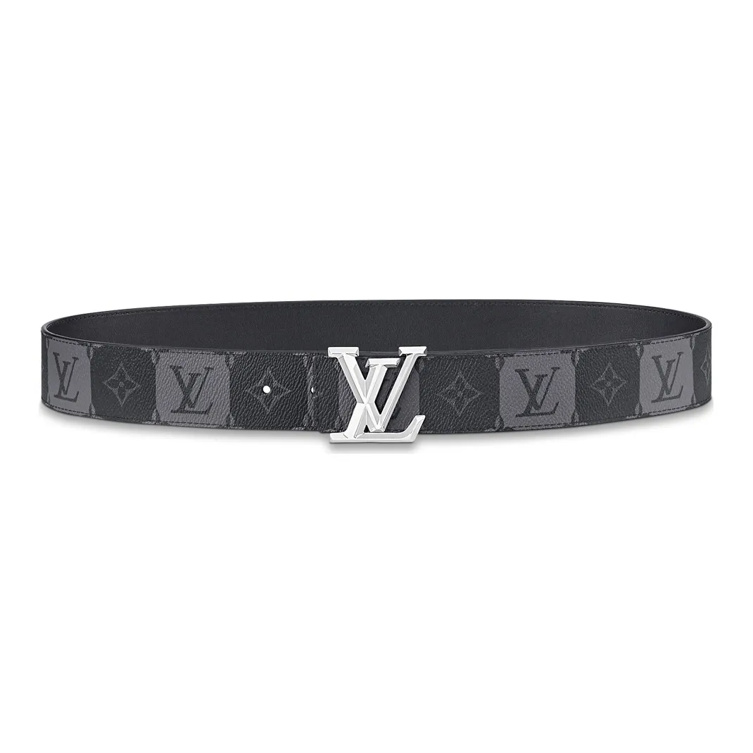 LOUIS VUITTON Double Sided Stud Buckle Cow Leather Belts Men's Gray Width 4cm