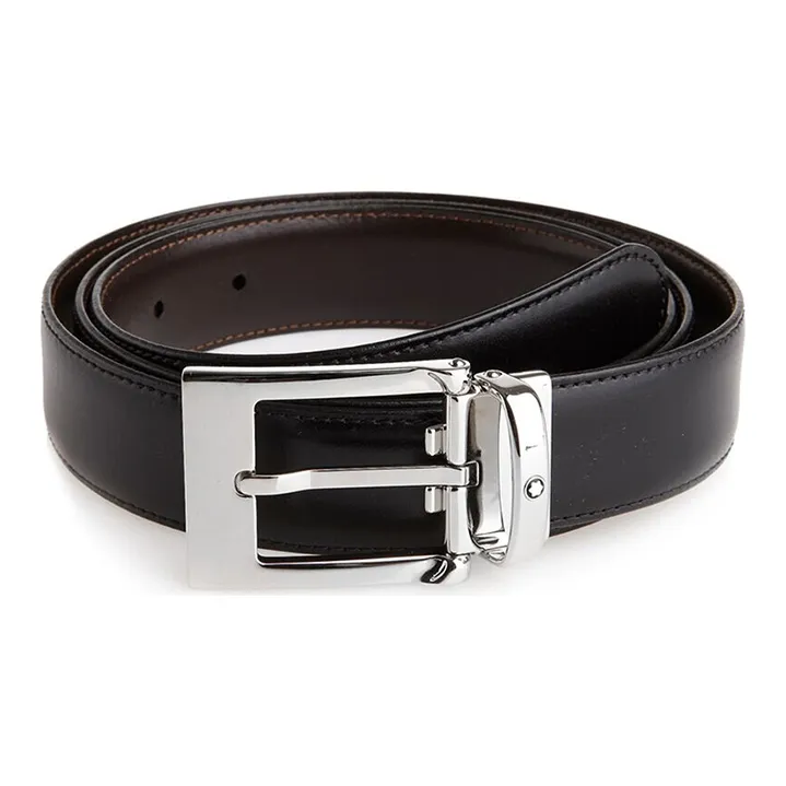 MONTBLANC Cow Leather Belts Men's Black Width 3cm