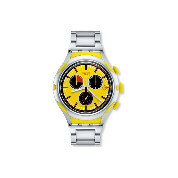 Swatch Quartz Механизм Мужские часы 45 мм Желтый циферблат Часы Алюминиевый корпус Часы Смешанный материал Ремешок