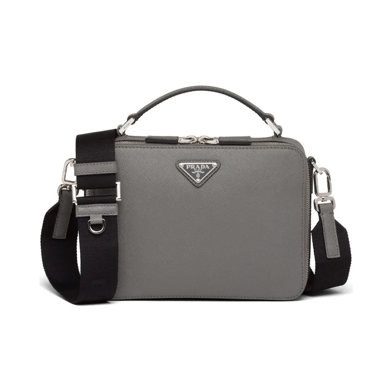 PRADA BriqueSaffiano Leather Handbag Shoulder Bag Crossbody Bag Men's Marble Gray