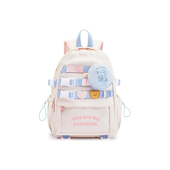 Sound For Life Nylon Fabric Backpack Women's Blue White Pink/Yellow White/Purple