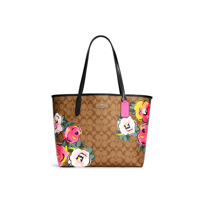 COACH Canvas с кожаными вставками сумка через плечо женская коричневый