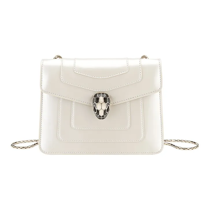 BVLGARI Serpenti Forever Calfskin Crossbody Bag, Shoulder Bag Women's White Agate Color