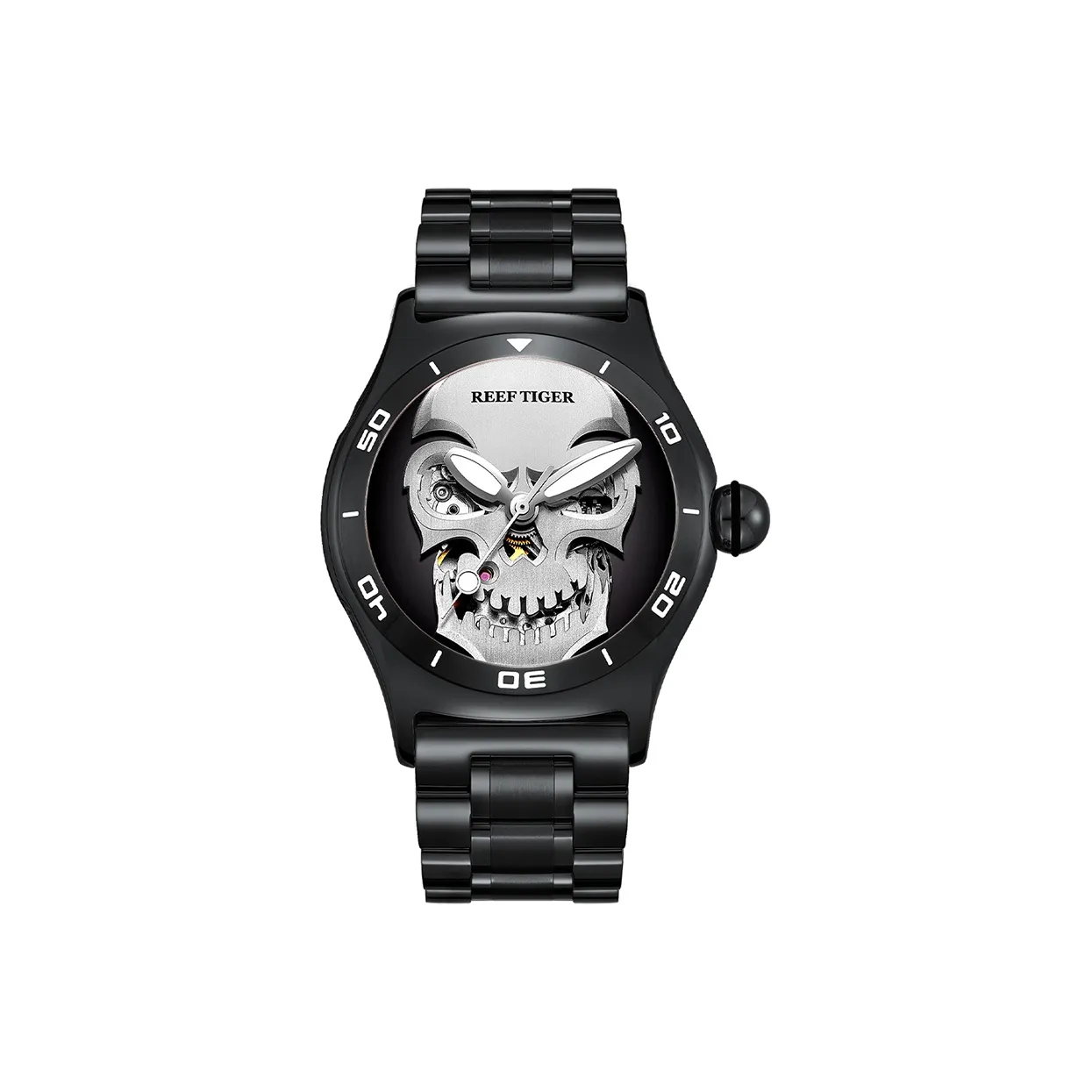 REEF TIGER Механический механизм Мужские часы Aurora 44 мм Черный