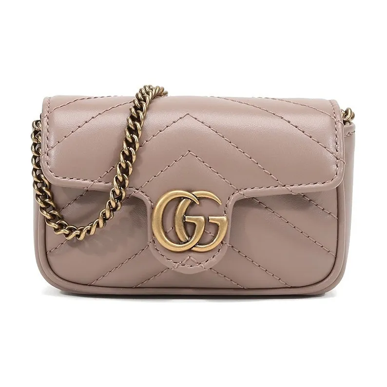 GUCCI GG Marmont Leather Card Holder, Coin Purse, Handbag, Shoulder Bag Women's Nude Pink