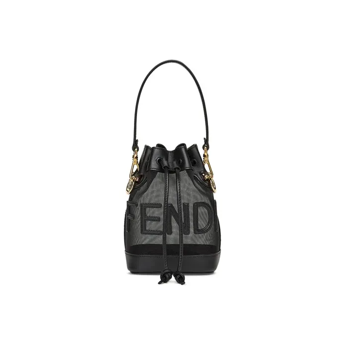 FENDI Gauze With Leather Bucket Bag, Shoulder Bag, Crossbody Bag, Handbag Mini Women's Black