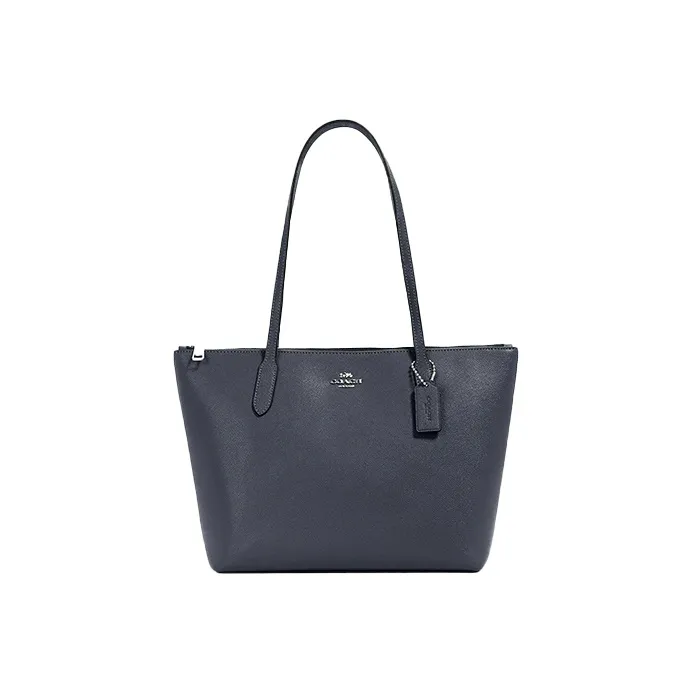COACH Zip Top Tote Leather Tote Bag, Shopping Bag, Handbag, Shoulder Bag Tubas Women's Blue Gray