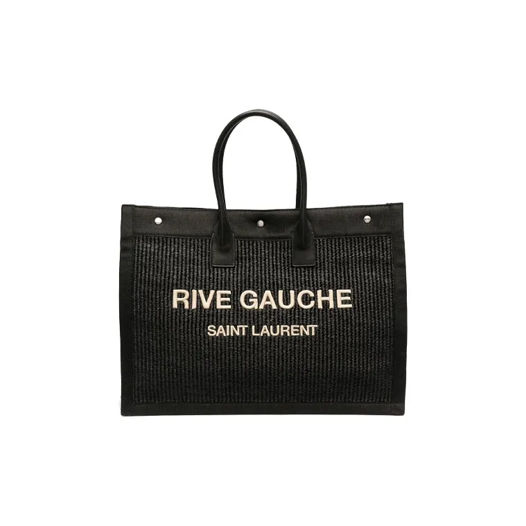 SAINT LAURENT Rive Gauche Linen Tote Bag Shopping Bag Handbag Shoulder Bag Large Size Unisex Black