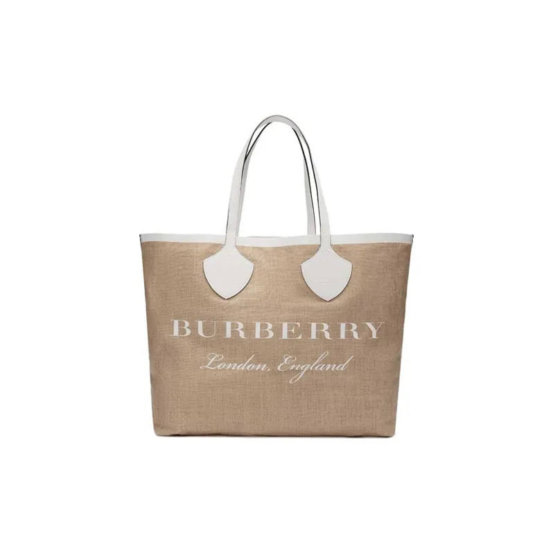 Burberry Polyurethane Tote Bag, Shopping Bag, Handbag Tubas Women's Chalk White Light Brown