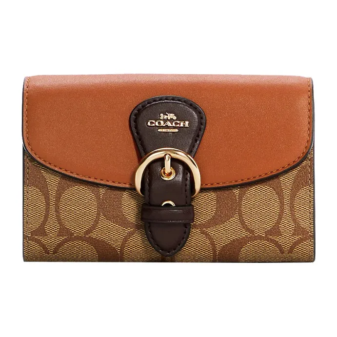 COACH Kleo Canvas With Leather Wallet Unisex Brown & Orange
