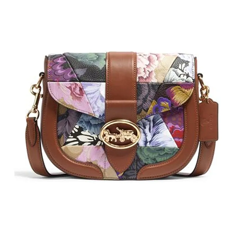 COACH X Kaffe Fassett Georgie Leather Zhi Sheng Shoulder Bag into Bag Crossbody Bag Small Size Women's Brown