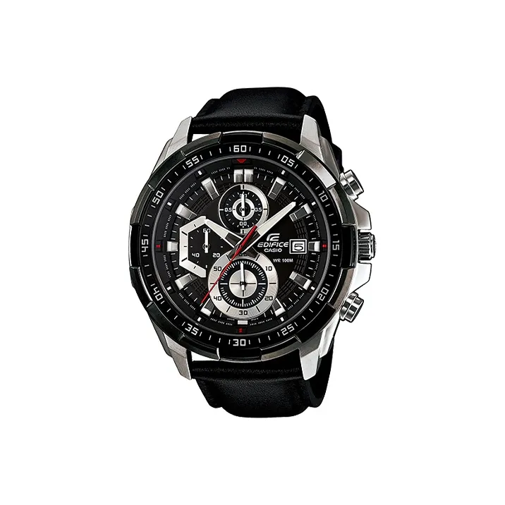 CASIO EDIFICE Кварцевый механизм натуральная кожа ремешок часы для мужчин черный циферблат