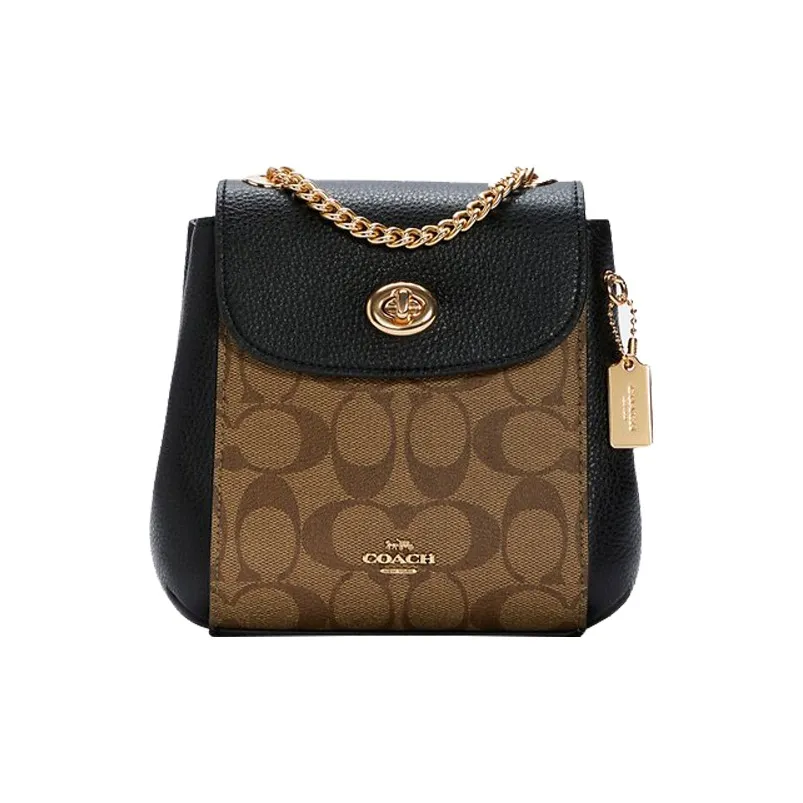 COACH Convertible Canvas With Leather Shoulder Bag Crossbody Bag Backpack Small Size Women's Black Brown Multicolor