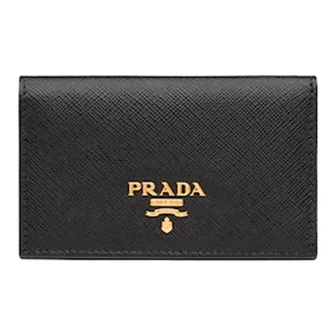 PRADA Saffiano Leather Card Holder Wallet Unisex Black