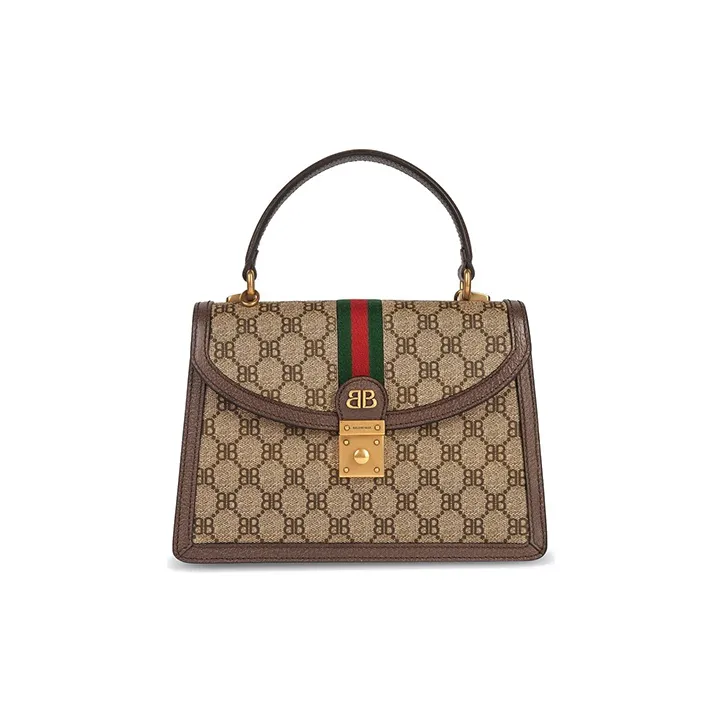 Balenciaga GUCCI Collaboration Polyester Handbag Briefcase Tubas Women's Brown