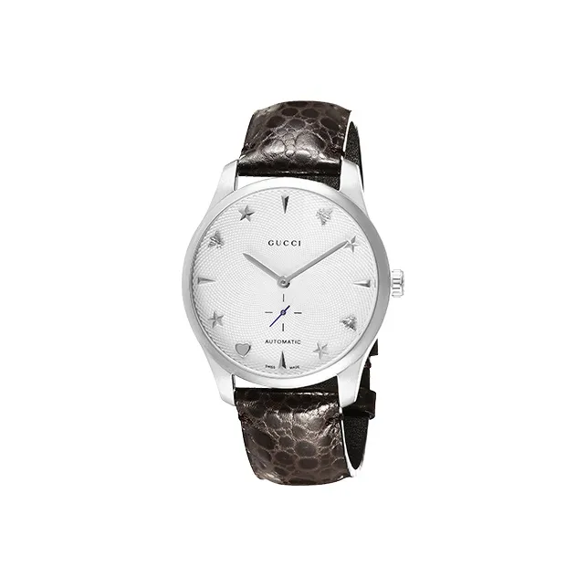 GUCCI G parade Collection Wrist Watch Automatic Mechanical Movement Leather Strap White Dial Men's Watches