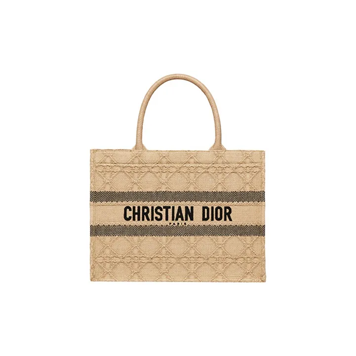 DIOR BookTote Wicker Pattern Tote Bag Shopping Bag Handbag Medium Size Women's Gold/Black
