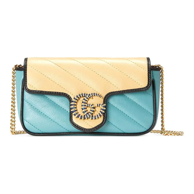 GUCCI Marmont Leather One Shoulder Handbag, Crossbody Bag Mini Women's Light Blue/White