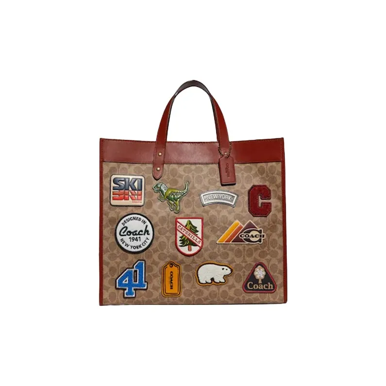COACH Field Canvas Leather Tote Bag Shopping Bag Shoulder Bag Crossbody Bag Handbag Large Size Unisex Khaki & Brown