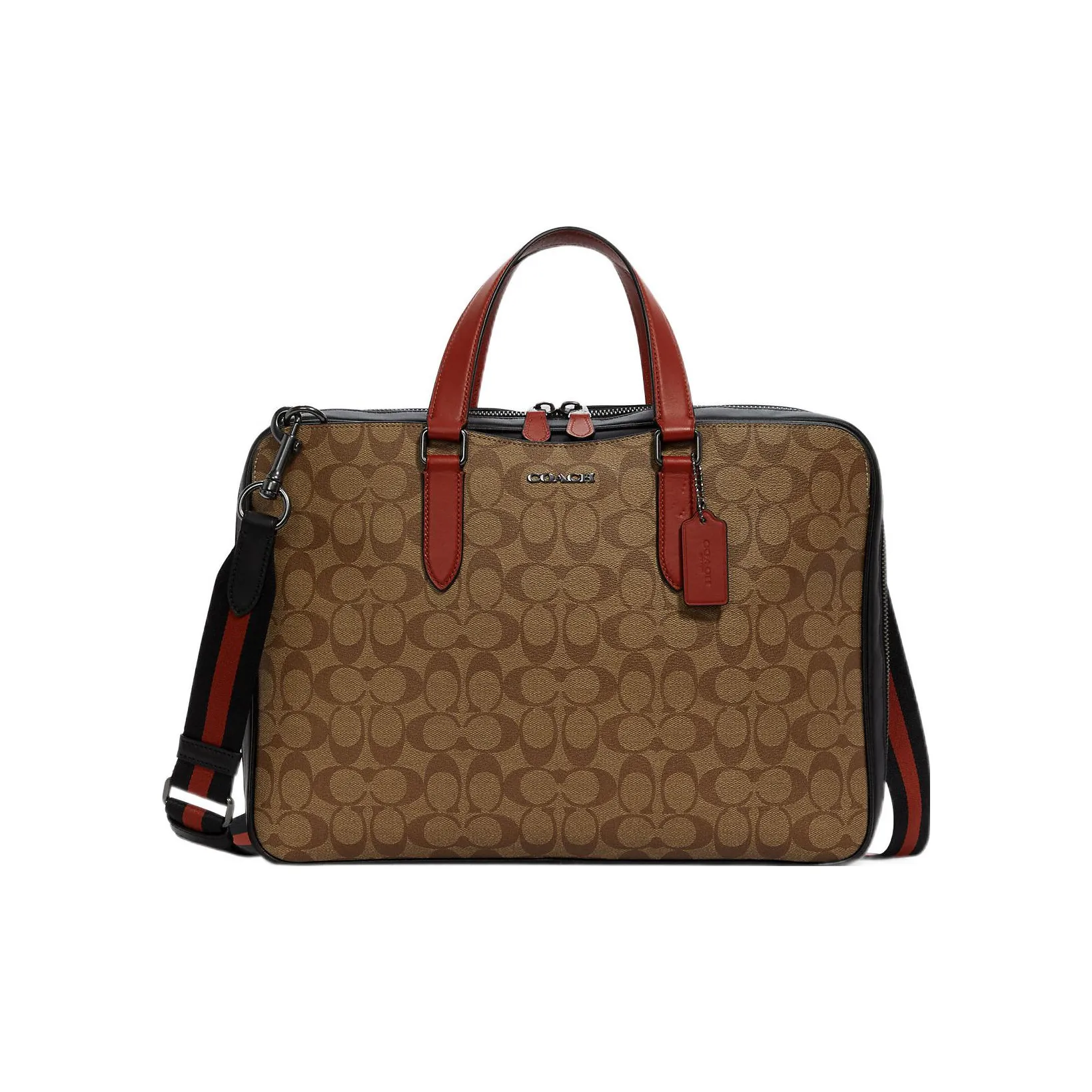 COACH Graham Canvas With Leather Laptop Bag Crossbody Bag Briefcase Large Size Men's Khaki & Orange