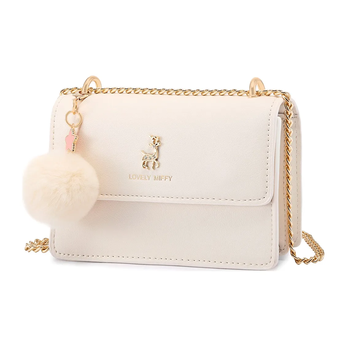 MIFFY PU (полиуретан) Маленькая квадратная сумка сумка с цепочкой сумка через плечо сумка на плечо женская экрю черный розовый