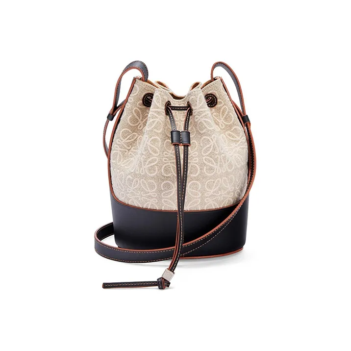LOEWE Balloon Canvas With Leather Bucket Bag Drawstring Bag Crossbody Bag Shoulder Bag Women's Light Coffee/Black