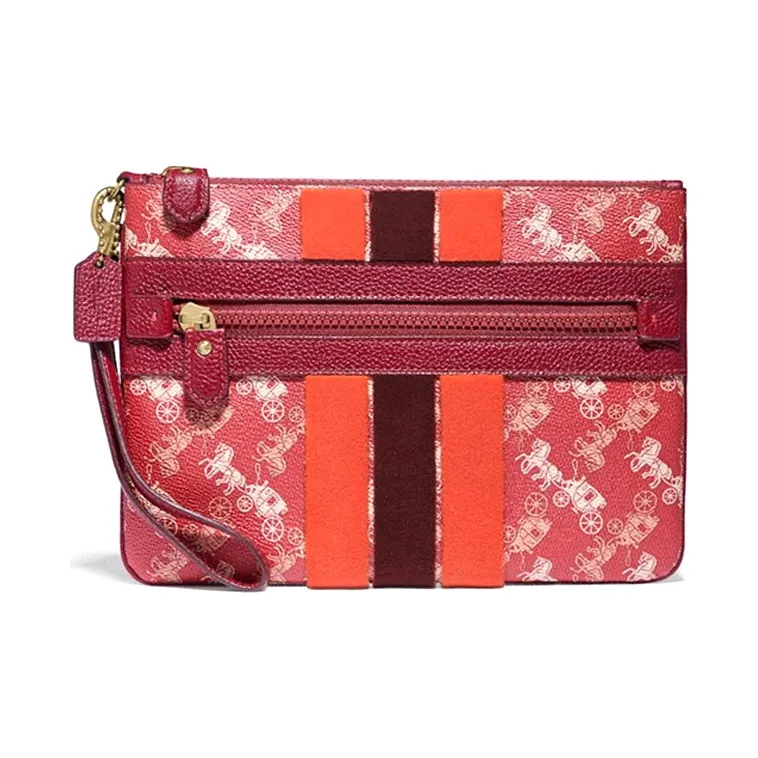 COACH Wristlet Коровья кожа с искусственной кожей запястный кошелек клатч среднего размера женский красный