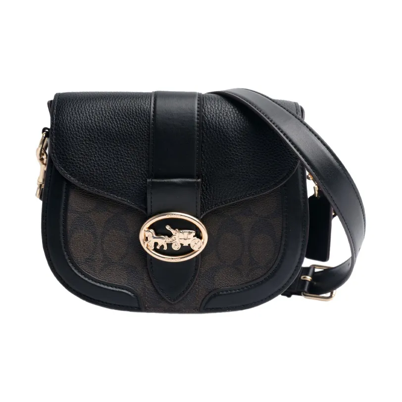 COACH Georgie Canvas With Leather Bacchus Bag into Bag Shoulder Bag Crossbody Bag Small Size Women's Dark Brown/Black