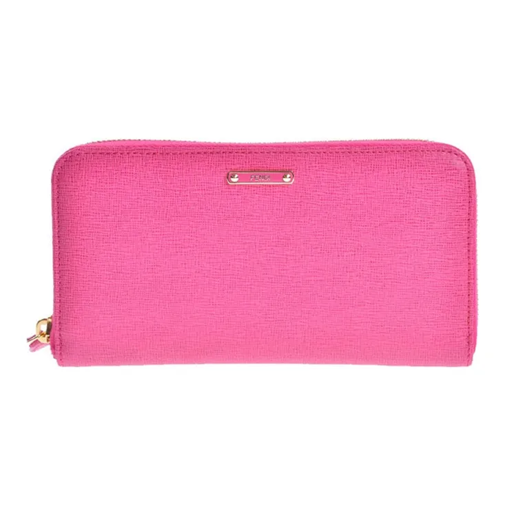 FENDI Cow Leather Long Zip Closure Wallet Regular Women's Rose Red