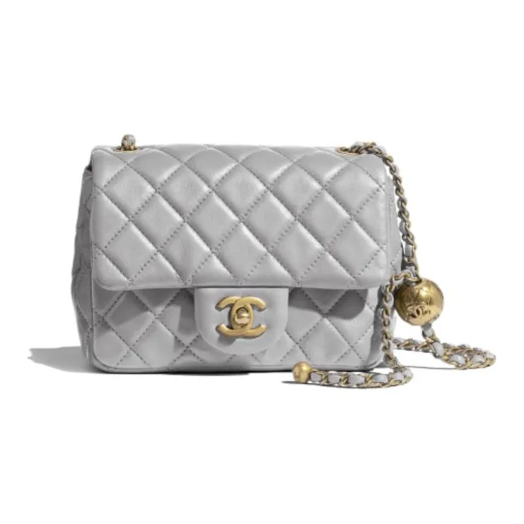 CHANEL Sheepskin Mini Square Flap Bag Chain Bag Crossbody Bag Shoulder Bag Women's Light Gray