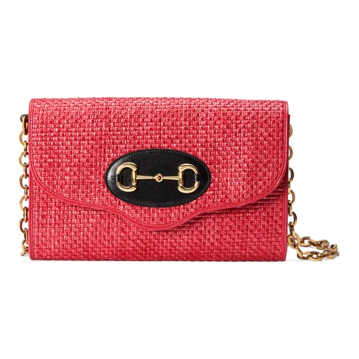 GUCCI Straw Woven With Leather Chain Bag, Shoulder Bag, Crossbody Bag Women's