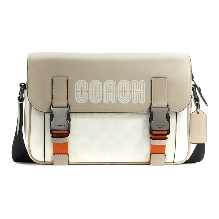COACH Track Coated Canvas With Calfskin Crossbody Bag, Shoulder Bag Tubas Unisex White & Gray